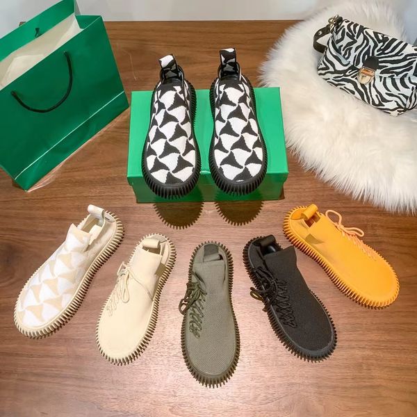 

new designer shoes ripple sneaker knit women men fashion casual shoe luxury lace-up plush rubber flat outdoor trainers orange green with box, Black