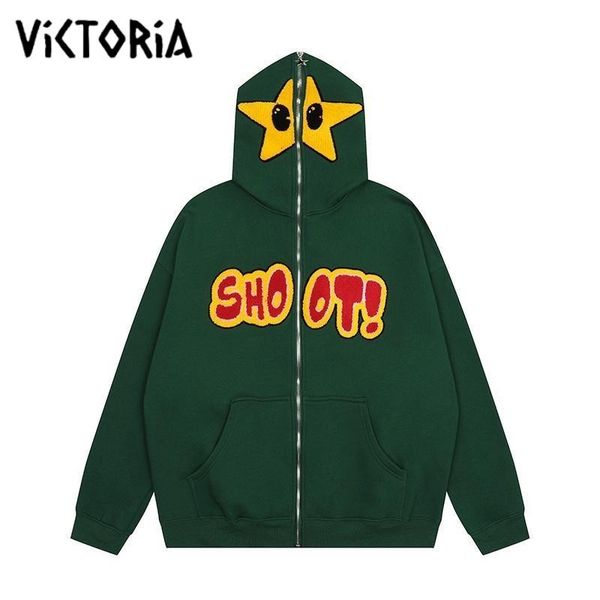 

men's hoodies sweatshirts vintage y2k star towel embroidered letters oversized pullover plush hoodie men women loose american casual zi, Black