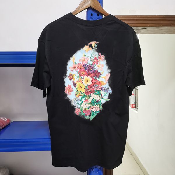 

real p t-shirt summer new floral print casual loose cotton breathable tee men women, White;black