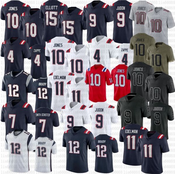 

12 tom brady 10 mac jones ezekiel elliott football jersey julian edelman juju smith-schuster patriots matt judon bailey zappe jerseys stitch, Black;red