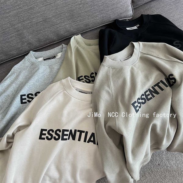 

ess hoodie fog2023 early autumn new essentials fashion brand loose couple high street letter sweater round neck thin men and women, Black