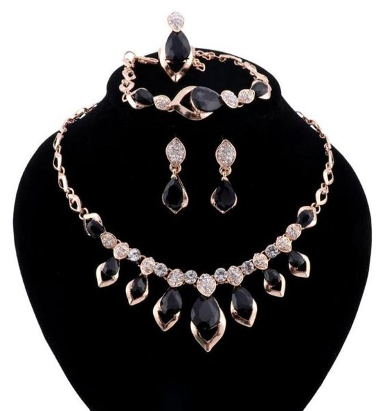 

gold color jewelry black cubic zirconia crystal jewelry sets for women earringspendantnecklaceringbracelet4345438