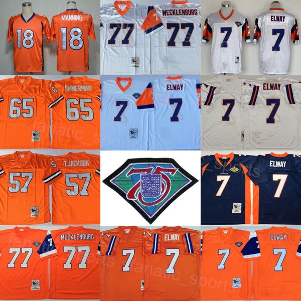 

1977 1990 1994 retro football 57 tom jackson jersey 77 karl mecklenburg 65 gary zimmerman 18 peyton manning 7 john elway vintage 75th annive, Black