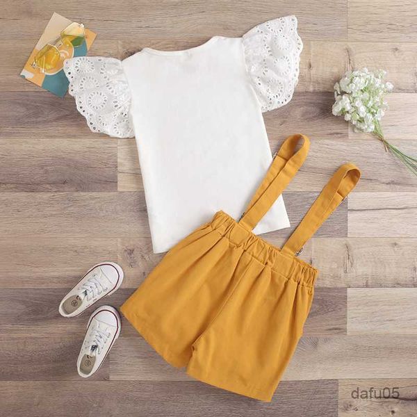 

clothing sets new summer girls clothing sets fashion cotton and overalls pieces baby suits birthday party gifts kids clothes r230816, White