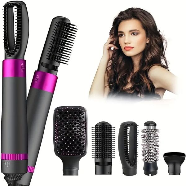 

5-in-1 hair dryer brush: negative ionic air comb for quickly straightening & styling curly & wavy hair, Black