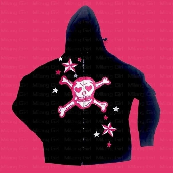 

mens hoodies sweatshirts american fashion star skull graphics anime men women longsleeved zipper hoodie jacket loose sweatshirts y2k clothes, Black