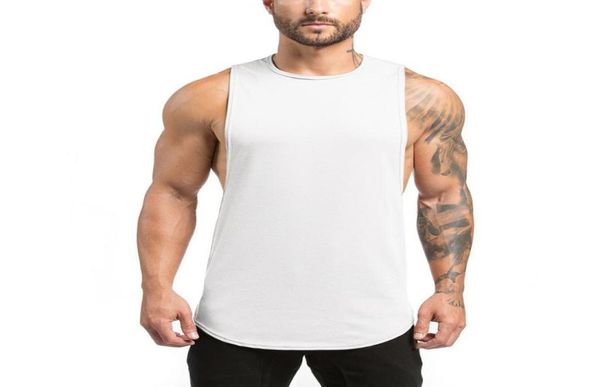 

workout men tank vest causal solid white gym tank men cotton bodybuilding sportwear summer running sport sleeveles5921673, White;black