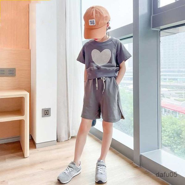 

clothing sets girls shorts set summer children's love short sleeved and pants 2pcs kids leisure clothing tracksuits r230816, White