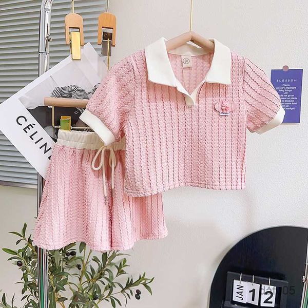 

clothing sets summer girls clothes set foreign style lapel collar girl baby short-sleeved shorts two-piece to kids summer set r230816, White