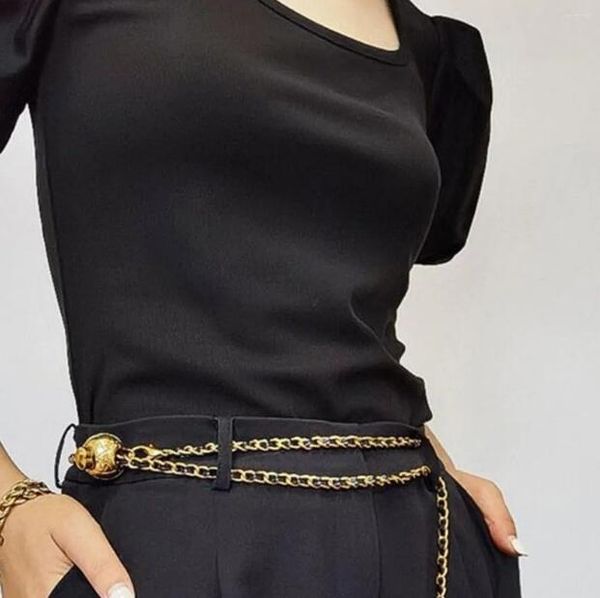 

fashion belts gold chain belt female waist adjustable dress thin corset designer for women luxury metal waistband, Black;brown