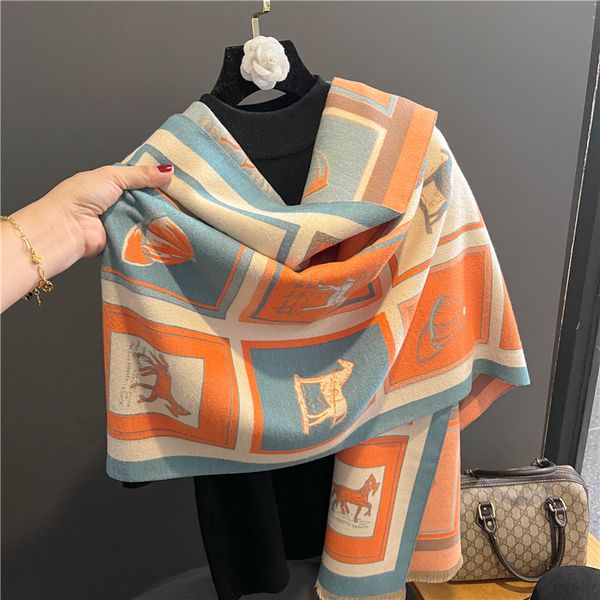 

scarves thick cashmere scarf for women fashion winter warm pashmina shawl wraps bufanda female blanket design brand poncho echarpe 230816, Blue;gray