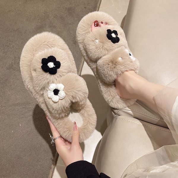 

women plush slippers khaki indoor thermal shoes eur 36-40, Black