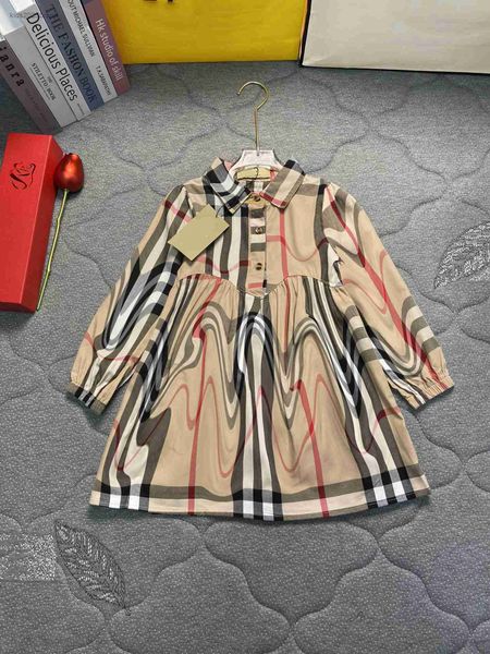 

designer baby clothes single breasted girl dress lapel kids skirt size 100-160 cm multi color cross striped printed dress july27, Red;yellow