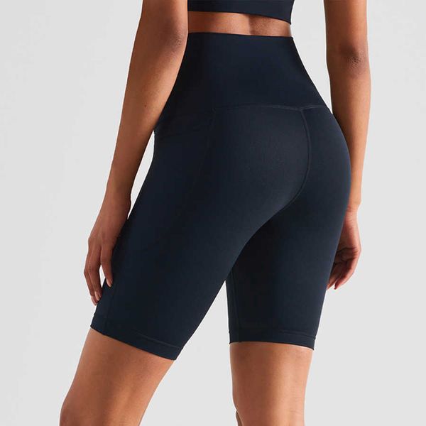 

lulu 8" bare naked feel sport yoga biker shorts gym wear women high waist no front seam workout exercise shorts pocket