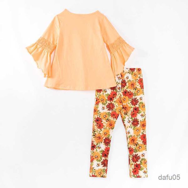 

clothing sets exclusive girlymax fall baby girls children clothes long sleeve pumpkin embroidery floral ruffles pants set r230816, White