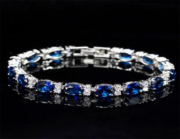 

victoria luxury jewelry brand new 925 sterling silver oval cut blue sapphire cz diamond ruby popular women wedding bracelet for lo8786588, Golden;silver