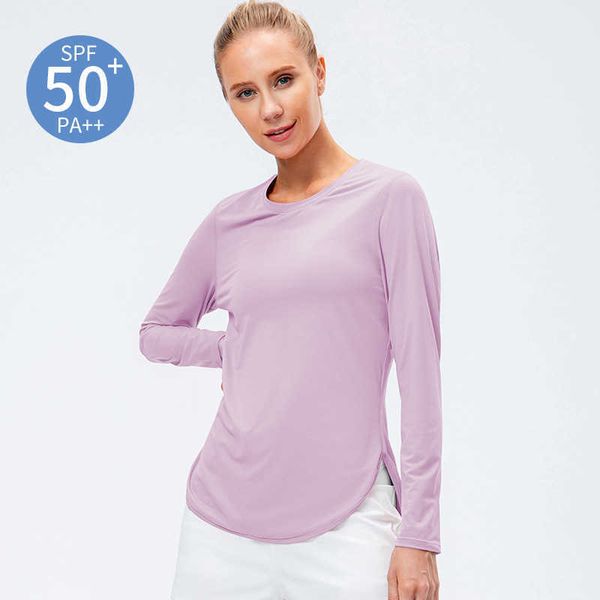 

yoga lulu women clothes split long sleeve gym fitness shirt upf50+ sunscreen sports clothes breathable sportswear t-shirt lemon