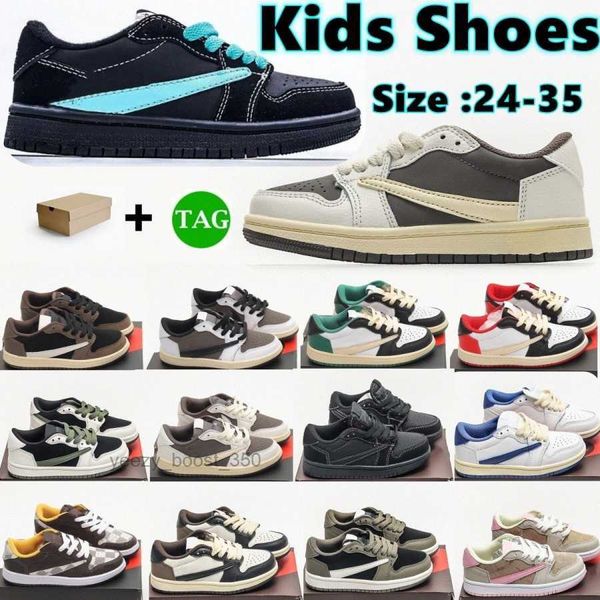 

1s kids shoes toddlers jumpman 1 low boys youth basketball sneakers reverse mocha olive black phantom designer children blue trainers k0ler#, Black;red