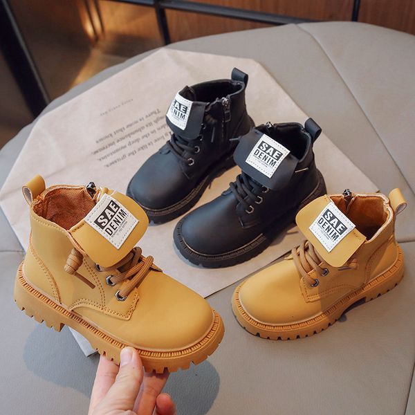 

boots children' handsome english style solid color boys' single boot autumn fashion side zipper girls' martins boots 230816, Black;grey