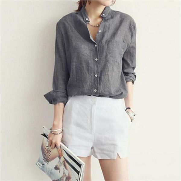 

korean preppy style shirt l loose womens flax long sleeve bottomless top, White