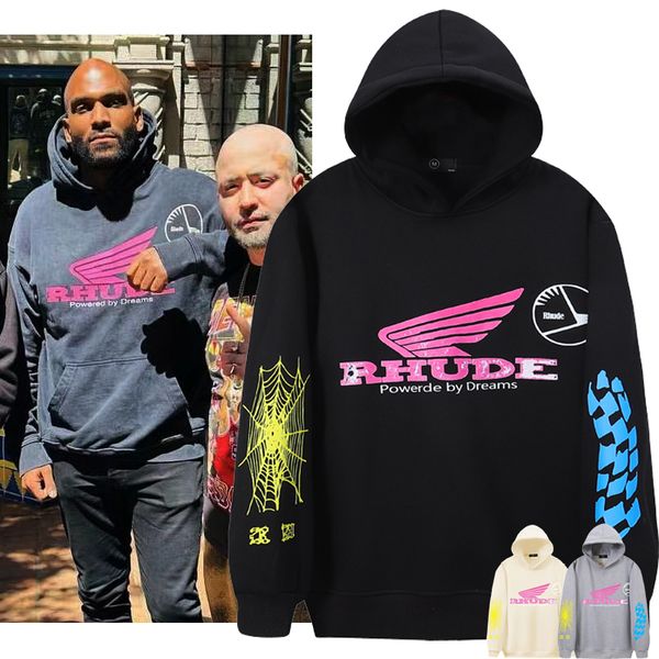 

mens hoodies sweatshirts fw fleece wing hoodie men women powered by dreams hoody checker print pullovers 230815, Black