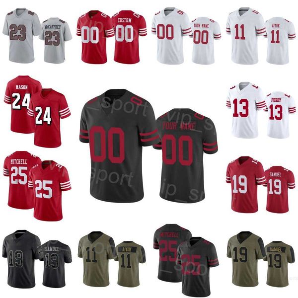 

custom football 19 deebo samuel jerseys 32 tyrion davis-price 11 brandon aiyuk 13 brock purdy 23 christian mccaffrey 25 elijah mitchell 24 m, Black;red