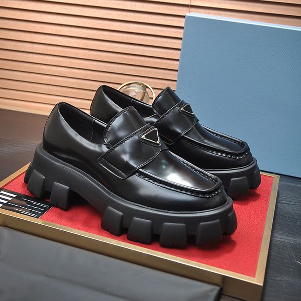 

designer black brushed leather loafers chunky sole patent oxfords thick bottom dress shoes classic platform penny loafer for men women light