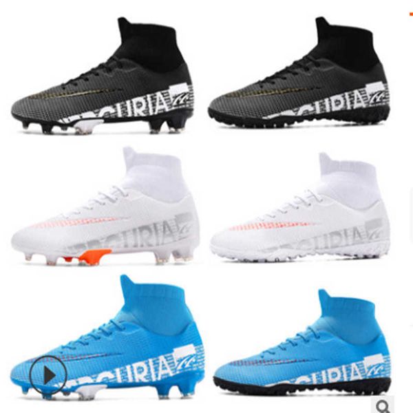 

mens womens high football shoes professional tf ag soccer boots youth comfortable training shoes black white blue