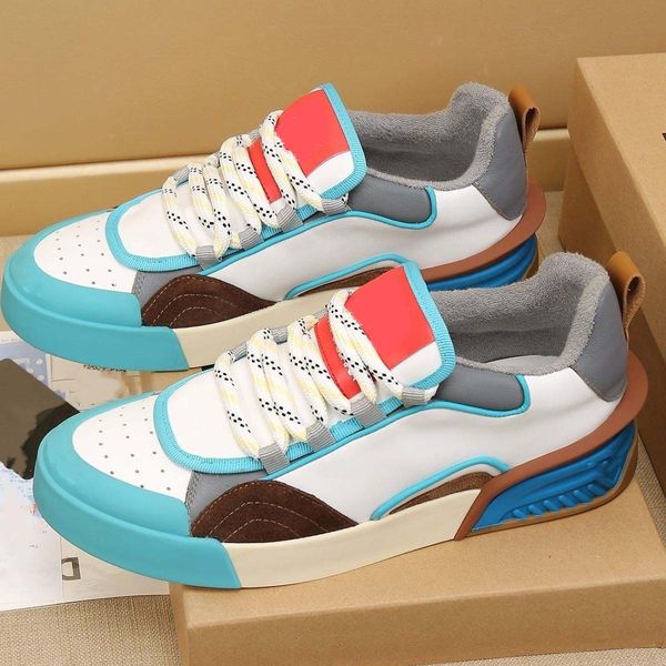 

luxury brand casual shoes calfskin splicing fashion casual board shoes italian popular youth brand b22 shoes, Black