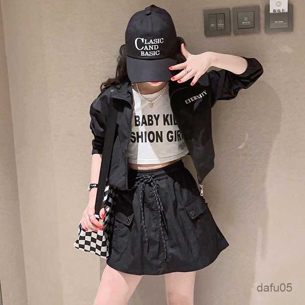 

clothing sets years grls outfit sets teens cool black suits zipper coat cargo skirts pieces summer children clothing r230816, White