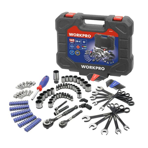 

145-piece mechanic s tool set, two-tone black chrome, model w003051