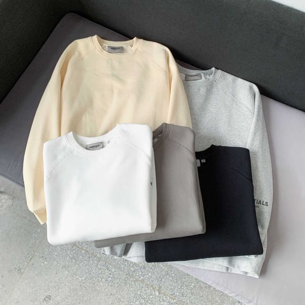 

ess hoodie essentials double thread plush sweater casual men's and women's round neck plush loose couple pullover trend ins, Black