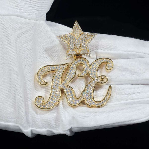 

custom letter monogram pass diamond tester vvs moissanite iced out 10k 14k karat real gold pendant for man, Silver