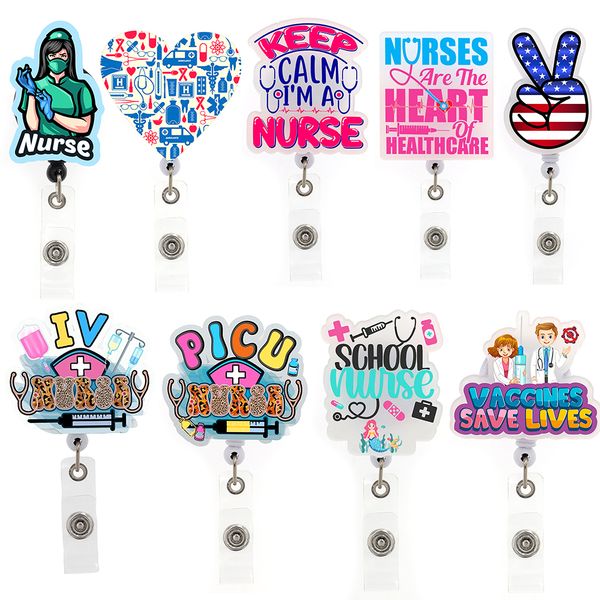 

10 pcs/lot fashion key rings custom style medical series student nurse badge reel for healthcare worker accessories scrub life badge holder, Slivery;golden