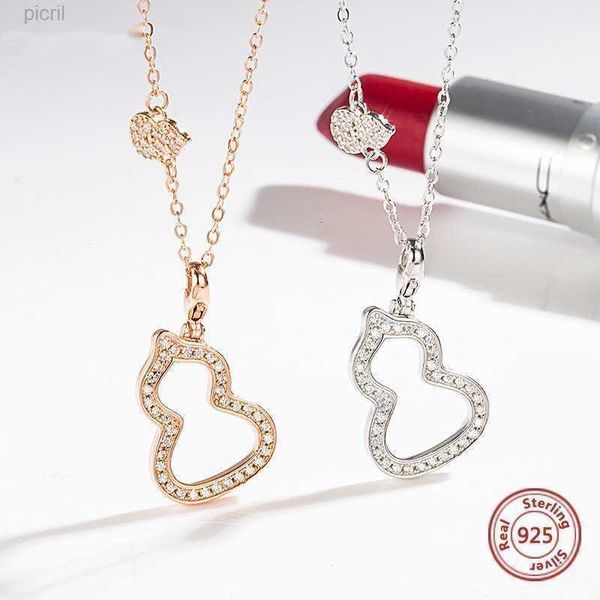 

925 sterling silver hollow gourd necklace full simple pendant famous fine jewelry for women new 4