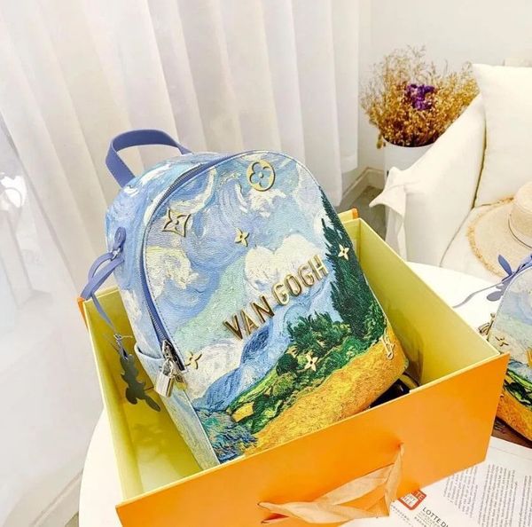 

genuine leather women school backpacks classic ladies messenger bags limited edition backpack oil painting couples lager capacity out