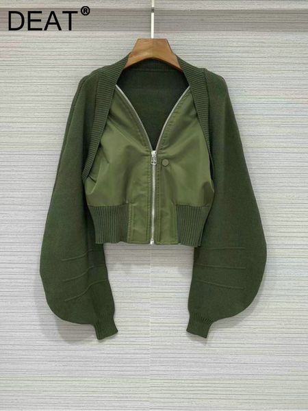 

womens jackets deat knitted spliced stretch short jacket autumn fashion loose leisure zipper design coat female cp1746 230815, Black;brown