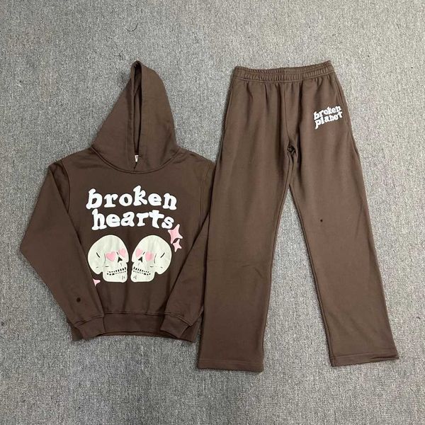 

broken planet love skeleton broken hearts sad skull foam sweater set fashion, Black