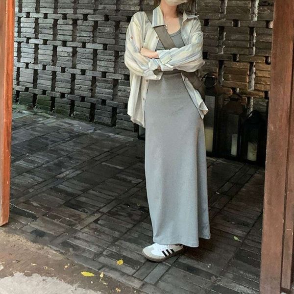 

dyed vertical stripes small fresh long sleeved shirt womens retro loose thin slim looking summer, White