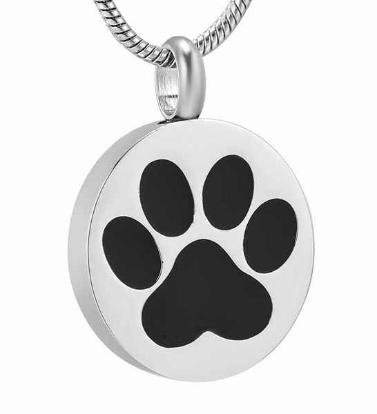 

lkj9738 dogcat paw print memorial urn jewelry round stainless steel pet cremation keepsake pendant necklace for ashes1507084, Silver