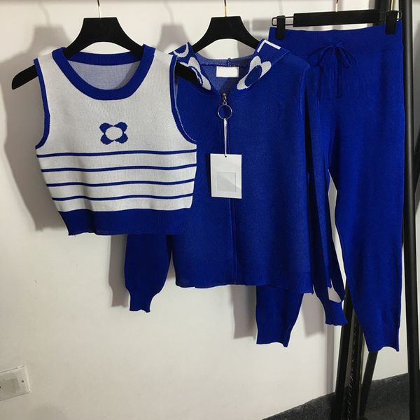 

womens knit tracksuits fashion hooded jackets pants ladies luxury sport tracksuit brand 3 pieces suit sets, Black