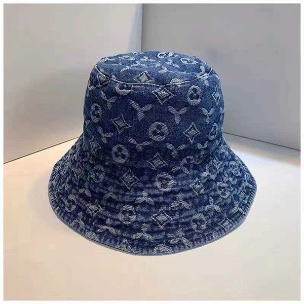 

stingy brim hats cowboy bucket hat casual luxury caps women mens designer hats for street casquette denim print fitted cap men beanie d21091, Blue;gray