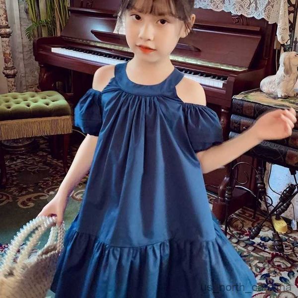 

girl's dresses girls' summer dress new fashion baby off shoulder strap with bubble sleeves over knee mid length dress trend r23081, Red;yellow