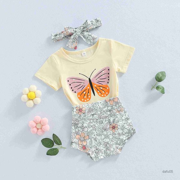 

clothing sets baby infant newborn baby girl clothes set summer butterfly print shirt floral shorts clothing r230816, White