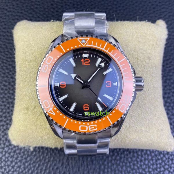 

vsf watch automatic mechanical 8912 movement diameter 45.5mm orange ceramic frame steel strap sapphire crystal glass waterproof luminous dis, Slivery;golden