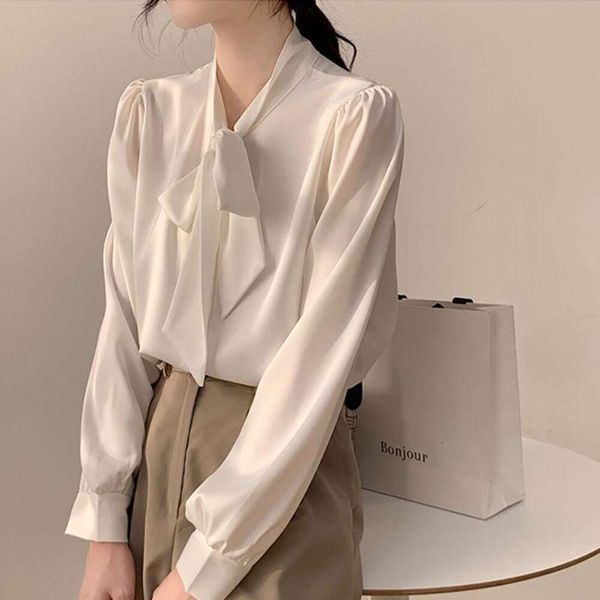

white chiffon blouse shirts womens dress bow professional quality high shirt long sleeves spring and autumn tie