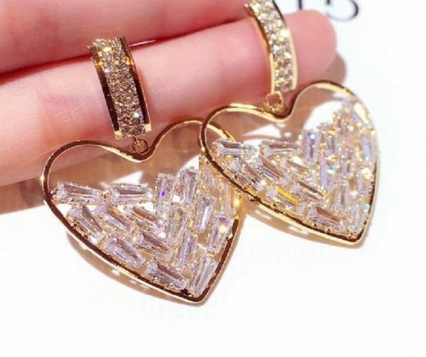 

fashion luxury designer lovely stud earrings for women girls super glittering zircon diamond crystal cute heart pendant8186541, Golden;silver