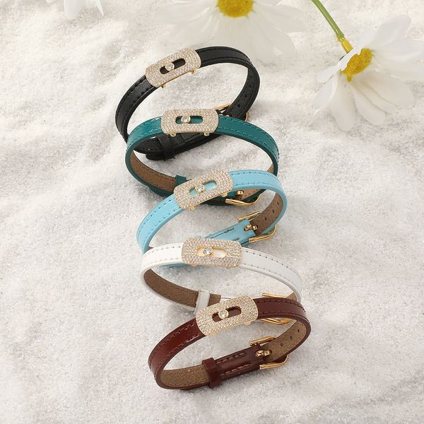 

charm bracelets fashion women adjustable bracelet simple colorful leisure versatile bracelet leather zircon copper accessories jewelry 23081, Golden;silver