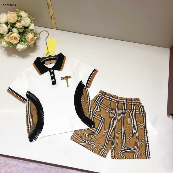 

new designer baby clothes tracksuits child sets size 90-150 cm 2pcs logo printed patchwork design with polo collar and plaid shorts july10, White