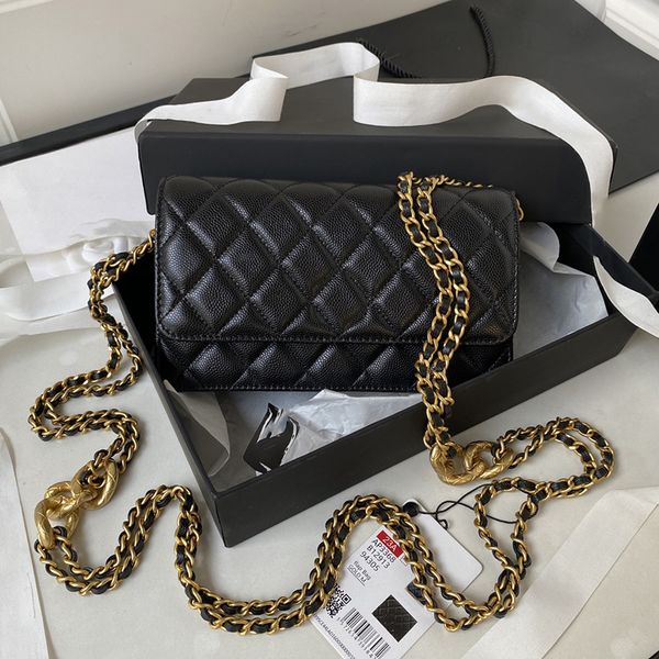 

luxury women crossbody bag black white calfskin designer bags double gold metal chain fashion lady dress party handbag purse with box